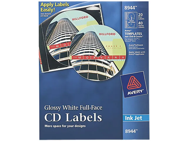 Avery Avery 8944 CD/DVD Labels Circle White Inkjet 20/PK — product photo
