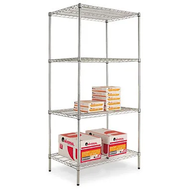 Silver steel four-shelf wire unit, 36 by 24 inches