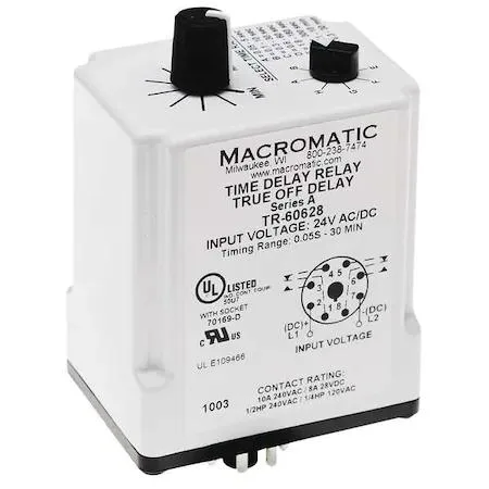 Macromatic Macromatic TR-60628 Off Delay Relay 24V 10A 8-pin video accessory — product photo