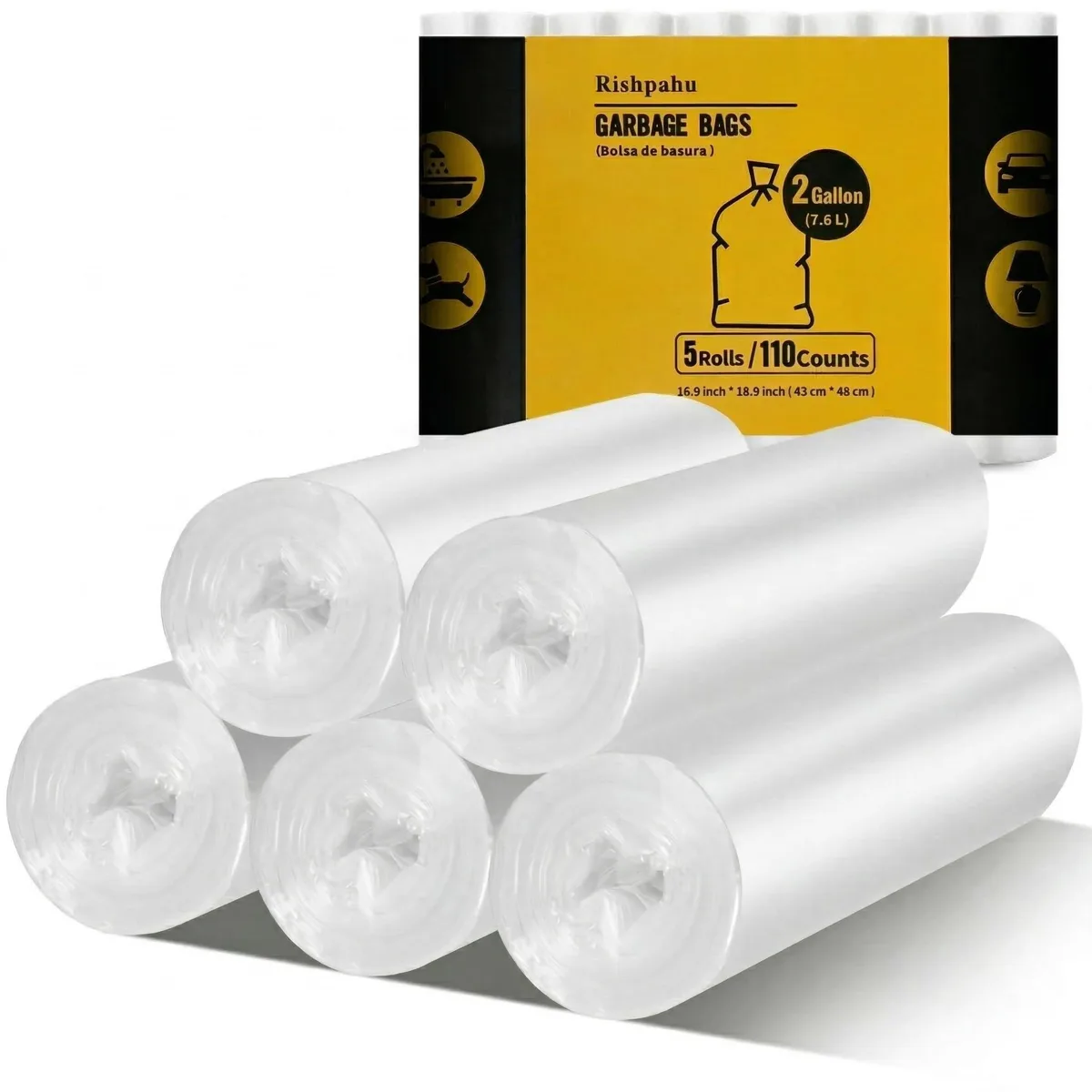 Pack of 110 transparent 2-gallon mini trash bags