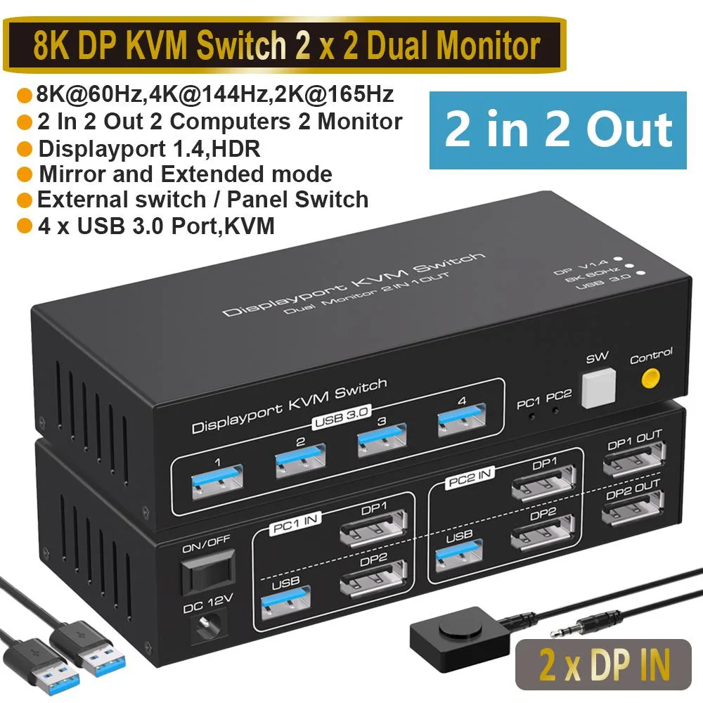 AUTYUE AUTYUE 2-Port DP 1.4 KVM Switch Dual Monitor 8K60 4K120 USB 3.0 — product photo