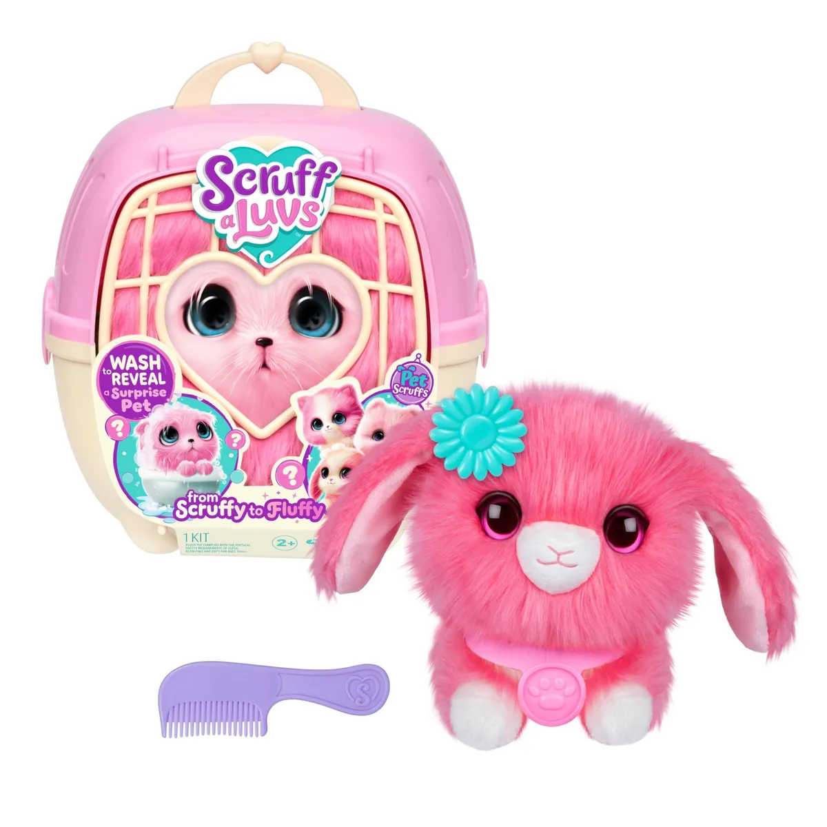 Pink plush mystery pet ball with 8.7 inch carrier