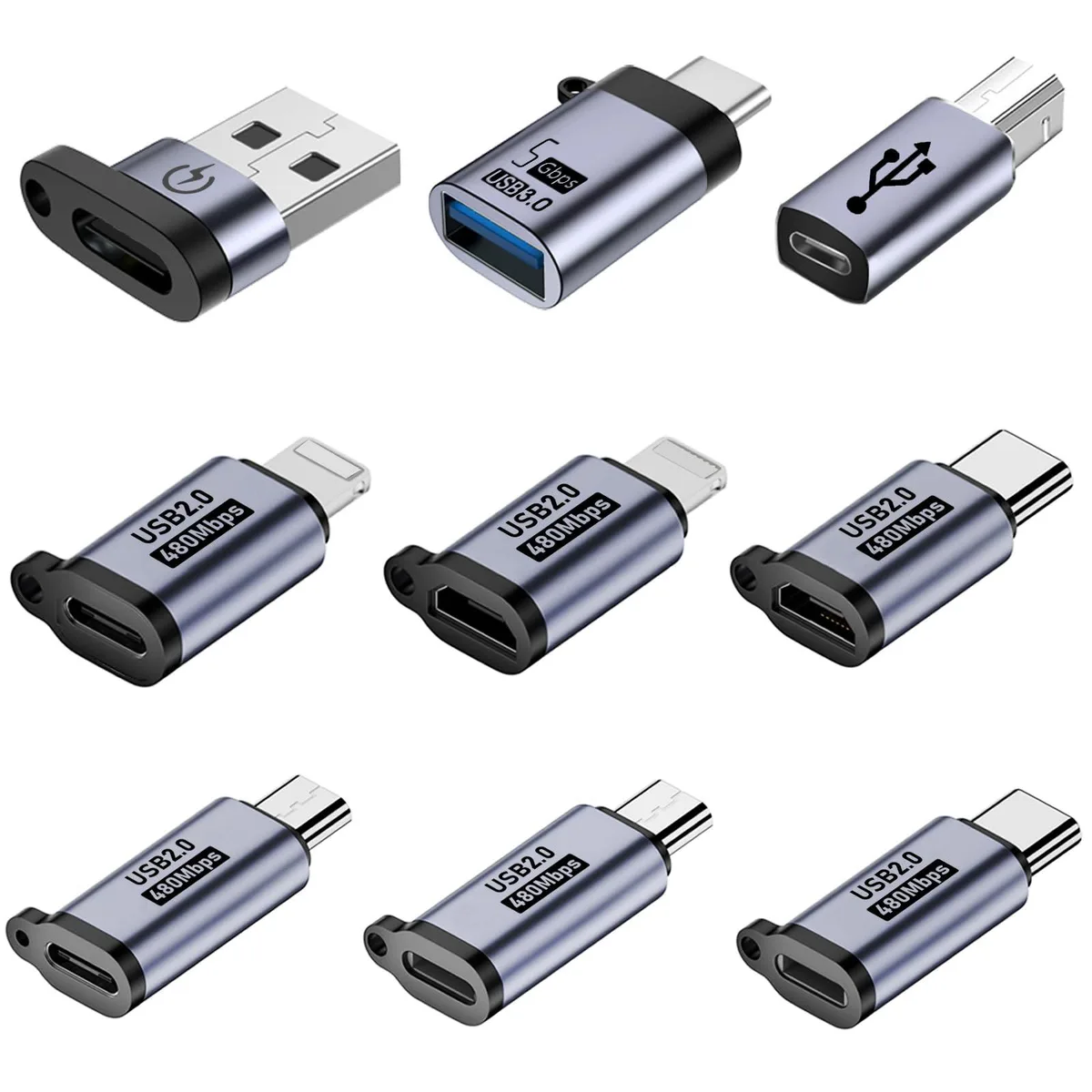 Liaoan 9-Piece USB Converter Set Silver 480Mbps 40-60MB/s 0.032kg — product photo