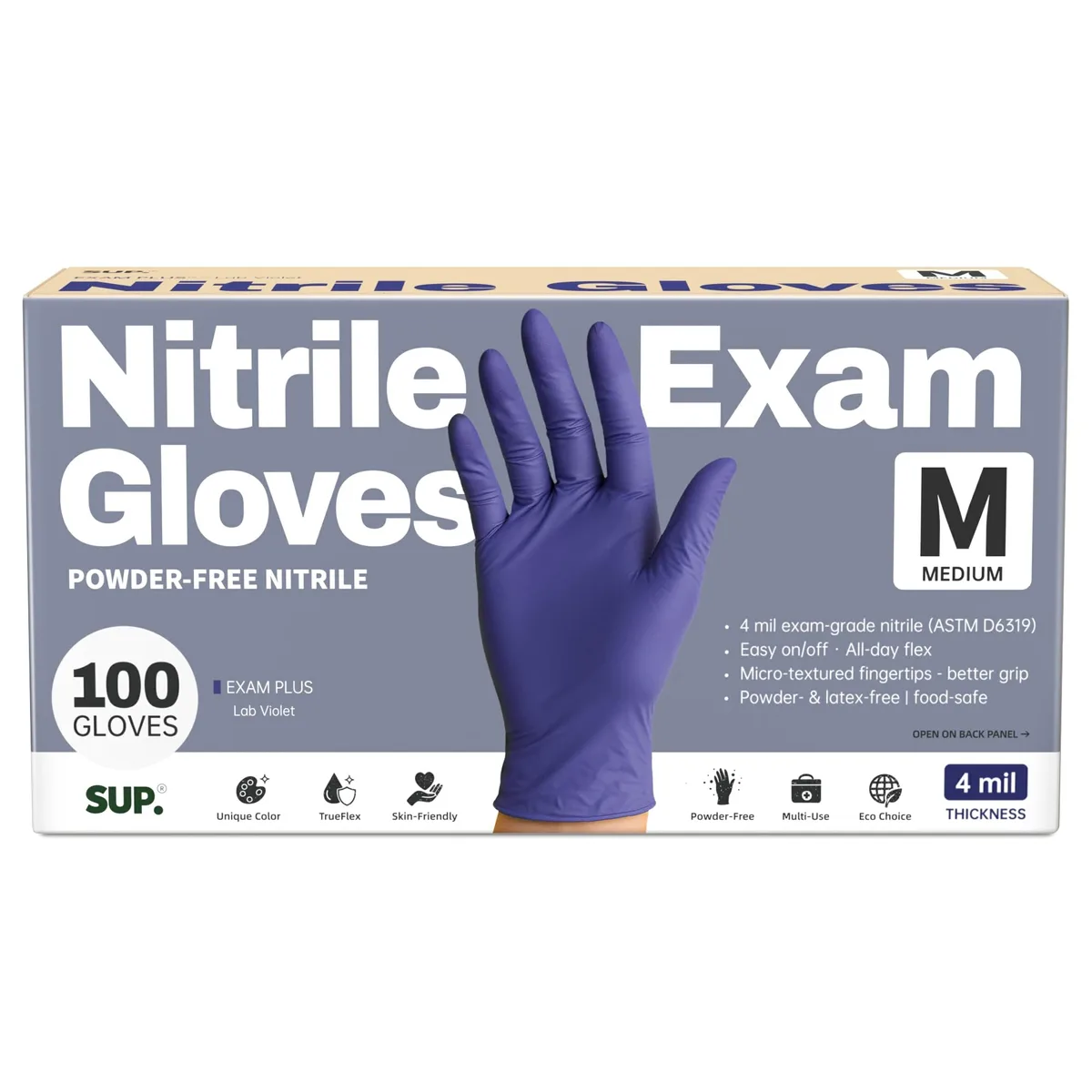  SUP Exam+ Nitrile Gloves Blue Violet Medium 100 Count — product photo