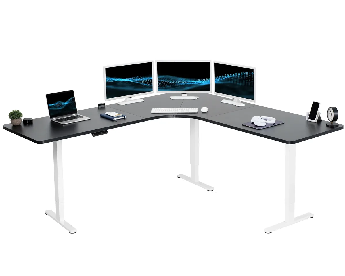 VIVO VIVO 83" x 83" Curved Corner Electric Standing Desk Black/White — product photo