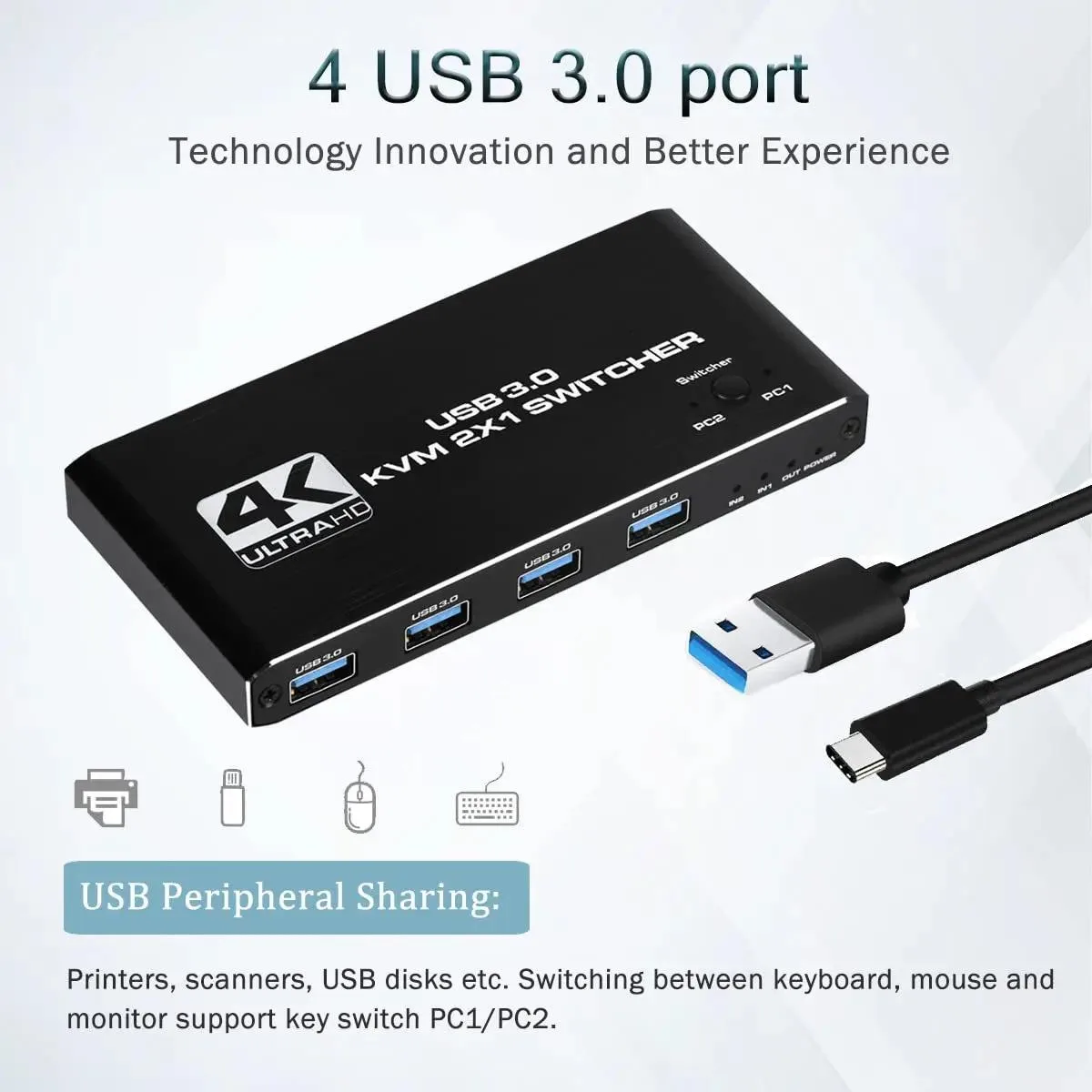 YINGHUA YINGHUA 2-Port HDMI KVM Switch USB 3.0 4K60Hz Black — product photo