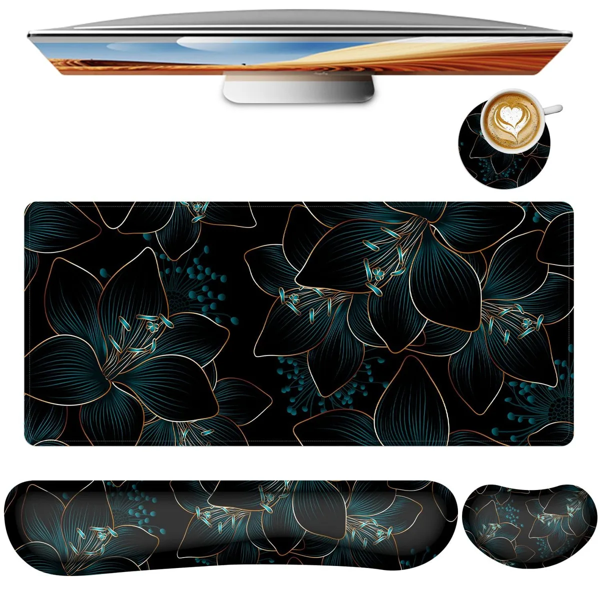  Jinaply jpy-sbd-1 Extended Desk Mat Set 35.4 x 15.7 in Floral — product photo