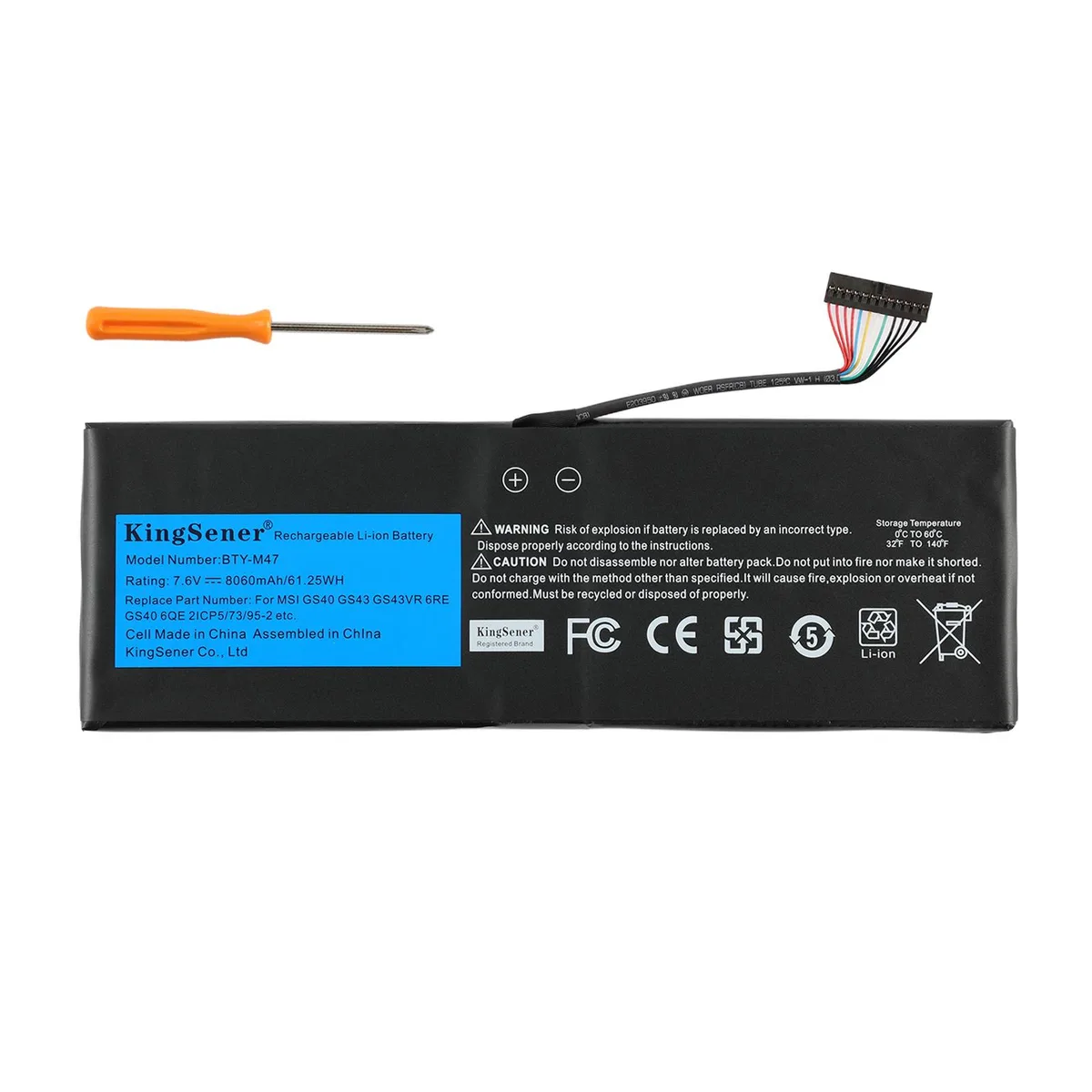 KingSener KingSener BTY-M47 laptop battery 7.6V 8060mAh 61.25WH for MSI GS40 GS43 GS43VR 6RE MS-14A3 MS-14A1 — product photo