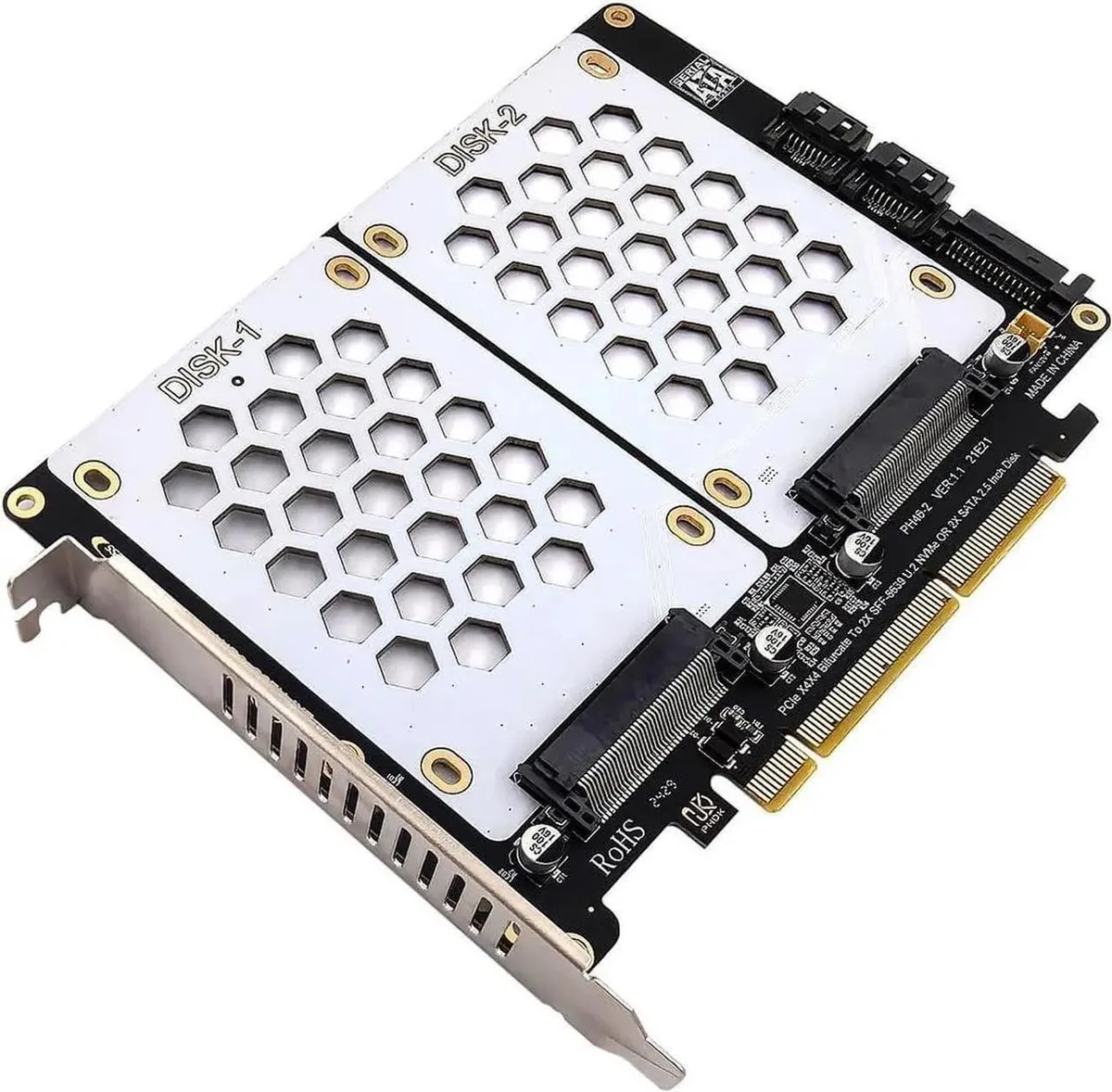 SMUGDESK SMUGDESK PH46-2 PCIe 4.0 X8 to Dual SFF8639 U.2 NVMe &amp; SATA 2.5" Hard Drive Adapter — product photo