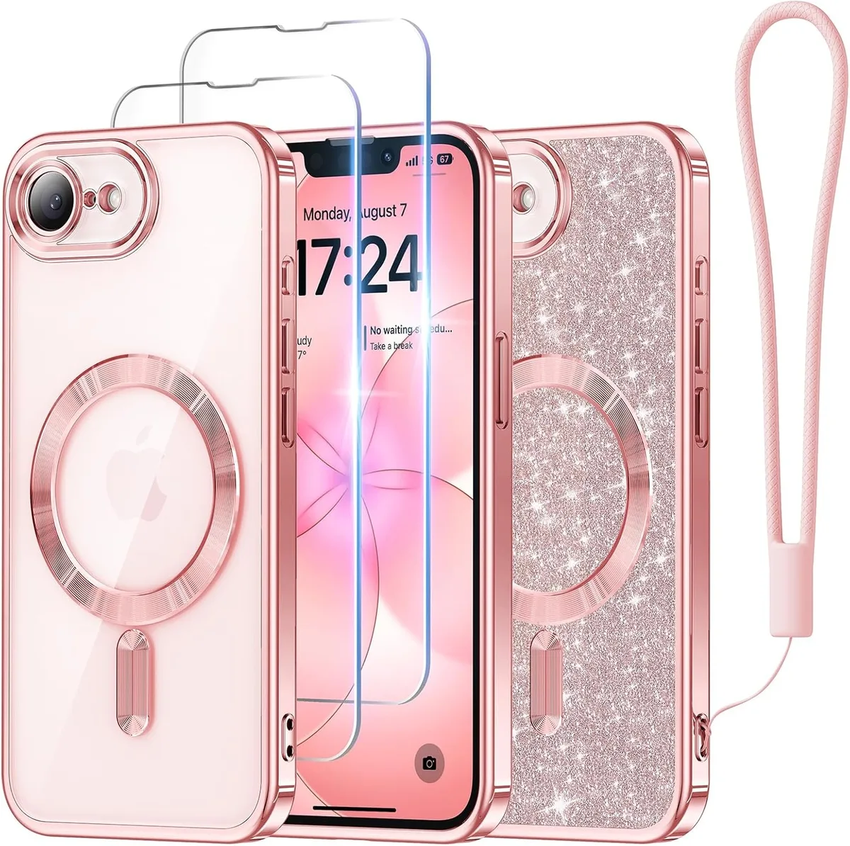 Transcend Transcend iPhone 16e/17e Case 6.1 Rose Glitter Card Wrist Strap — product photo