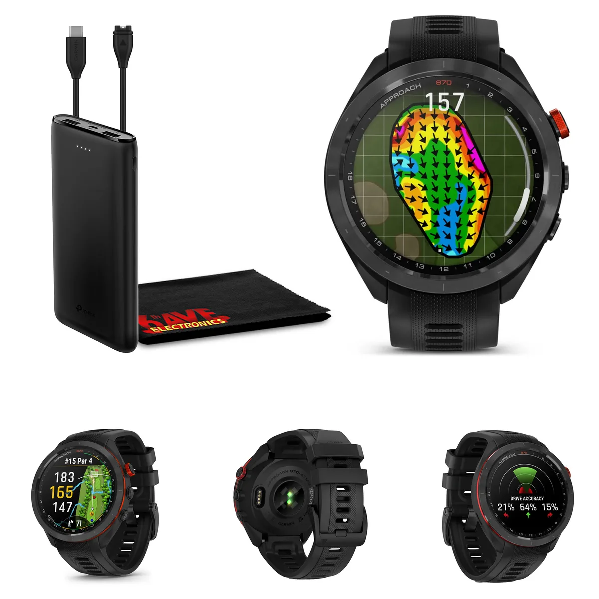 Black 47mm Garmin Approach S70 golf smartwatch with 1.2 AMOLED display