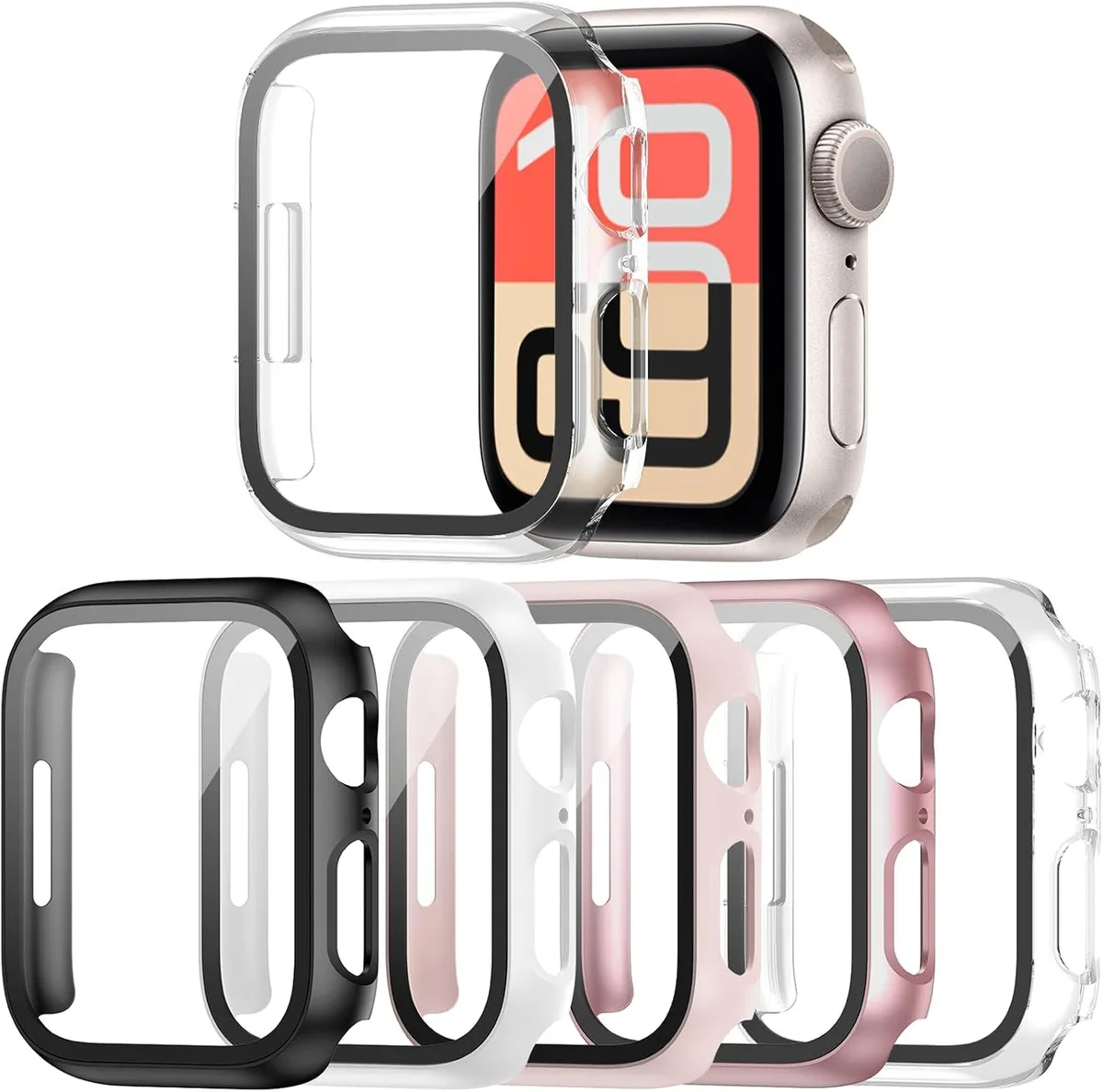 ETEIZU ETEIZU 5 Pack Hard PC Case Tempered Glass 40mm Watch SE 2025 2023 2022 2020 Series 6 5 4 Accessory — product photo