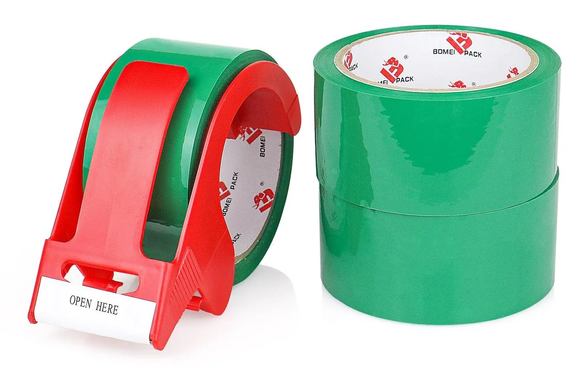 BOMEI PACK Green Packing Tape 1.88 Inch x 55 Yards 3 Rolls with Dispenser — product photo