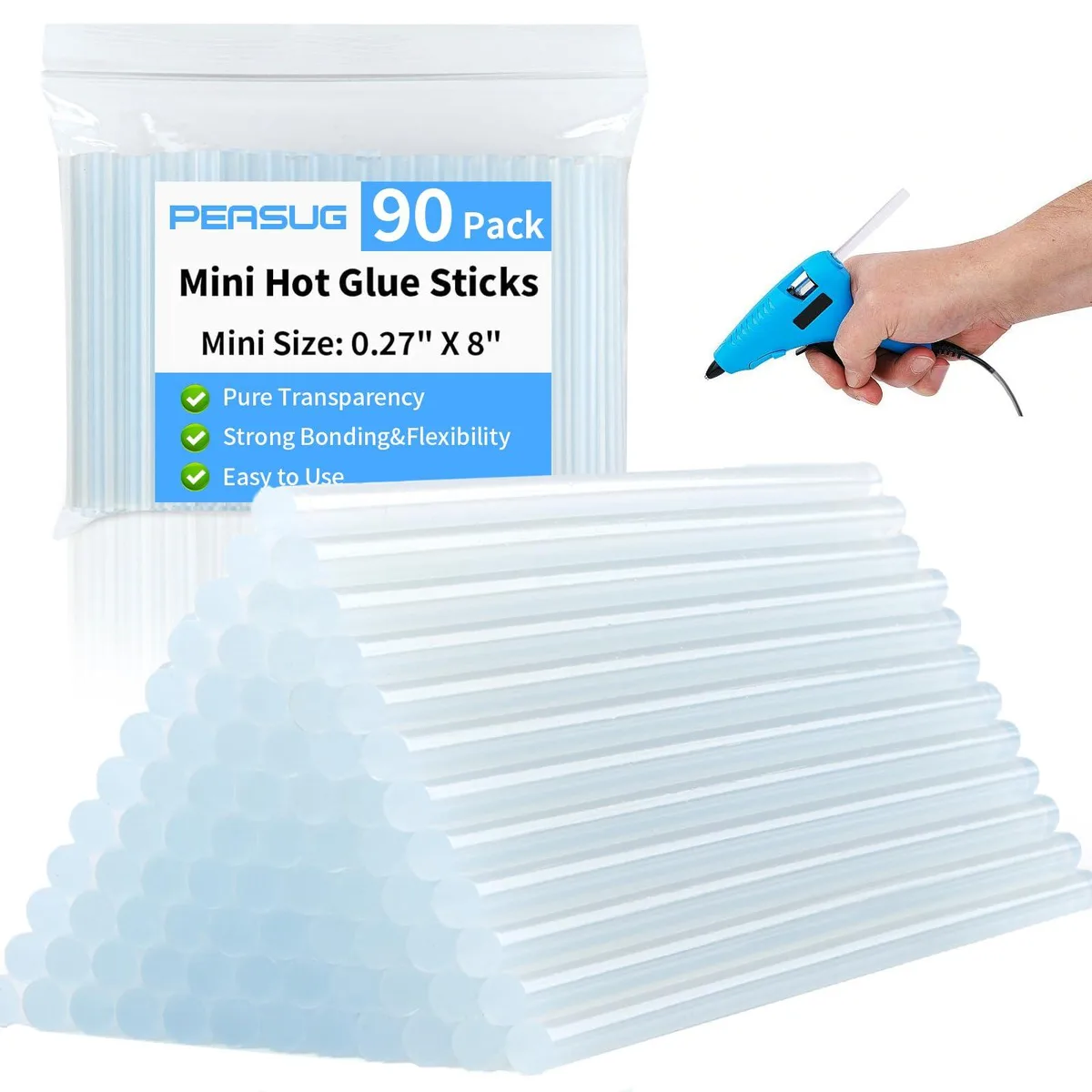  PEASUG Mini Hot Glue Sticks 90 pcs 8" × 0.27" Clear — product photo