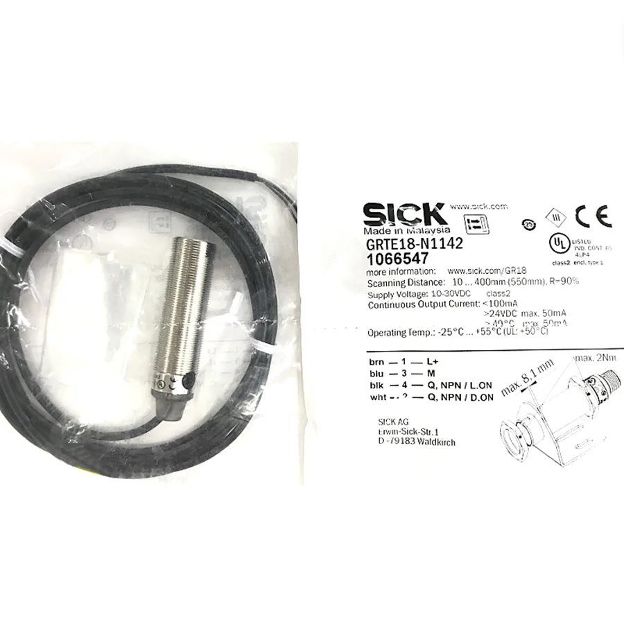 Sick Sick GRTE18-N1142 Cylindrical Photoelectric Sensor NPN M18 10-30V DC IP67 2m Cable Red — product photo