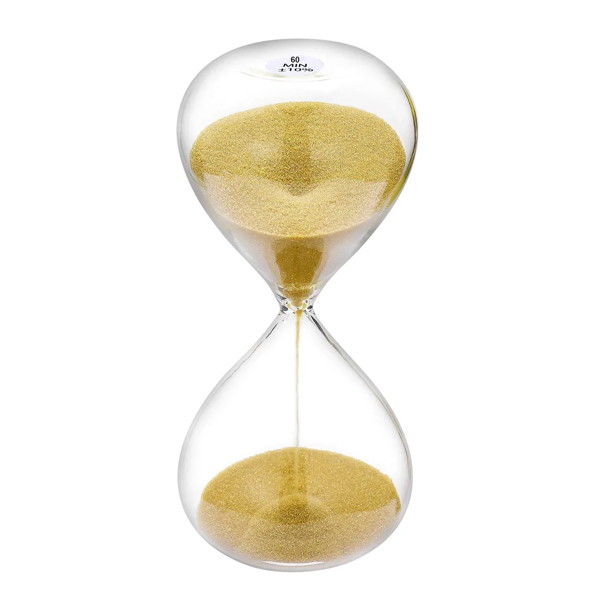 Yellow plastic hourglass timer, 5.1 inches tall, rectangular shape with digital display