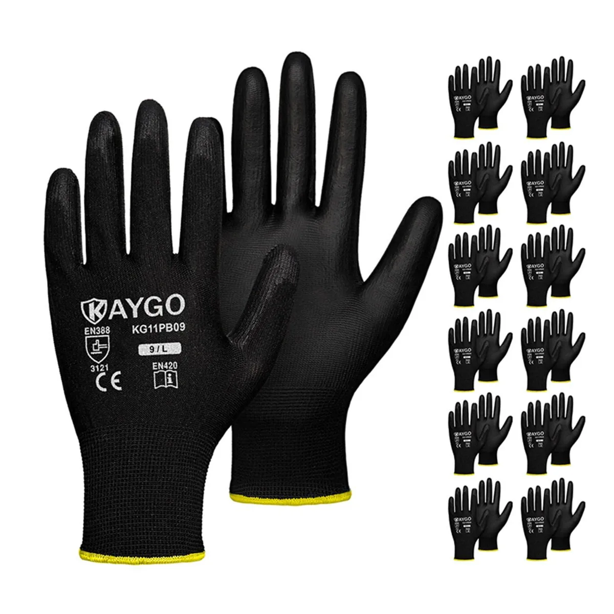  KAYGO KG11P Glove Large Black 13 Gauge 12 Pair — product photo