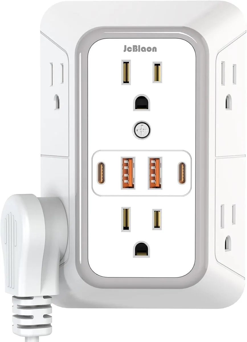 BASEUS BASEUS USB Wall Charger Power Strip Surge Protector 4 USB Ports 2 USB C White — product photo