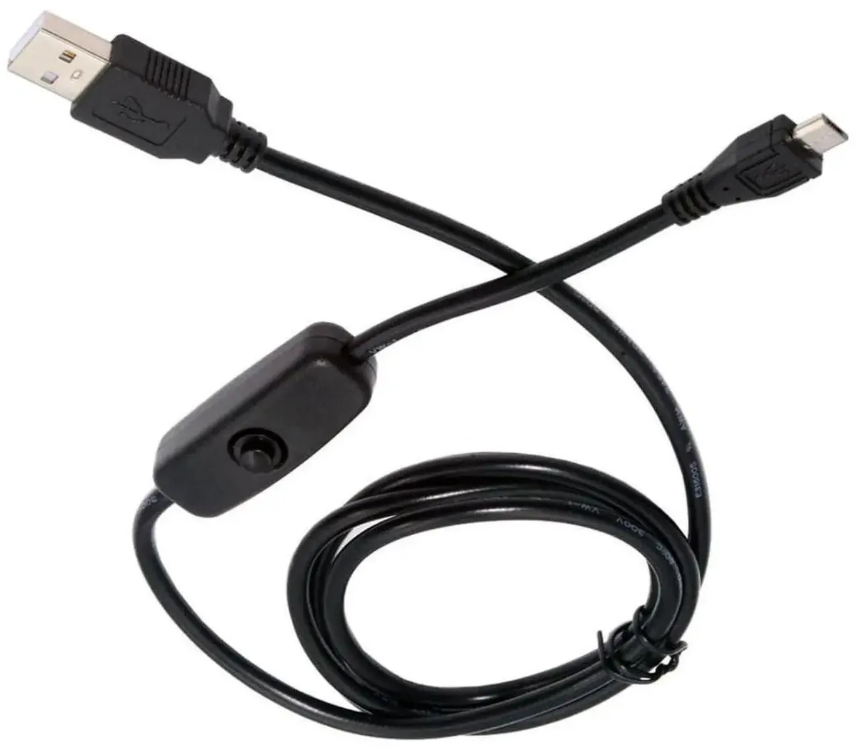Black 1.5m USB 2.0 male to Micro USB male cable with inline on/off power switch
