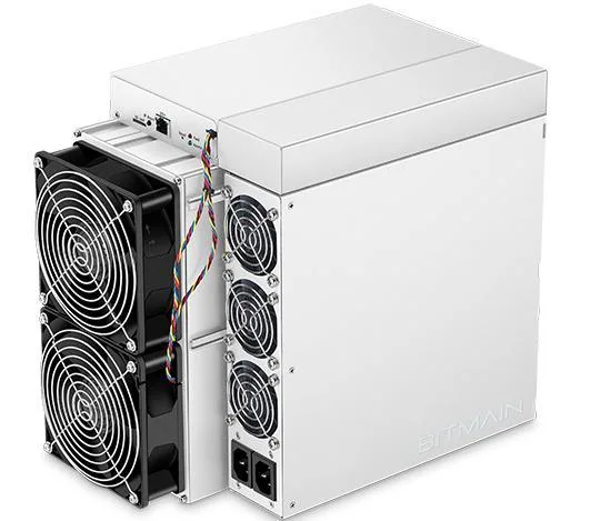 Silver rectangular ASIC miner with front fan grille and top exhaust vent