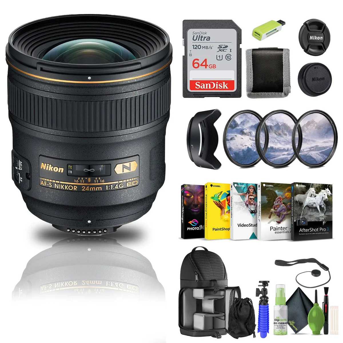 Nikon Inc Nikon AF-S NIKKOR 24mm f/1.4G ED Lens (2184) Bundle camera lens — product photo