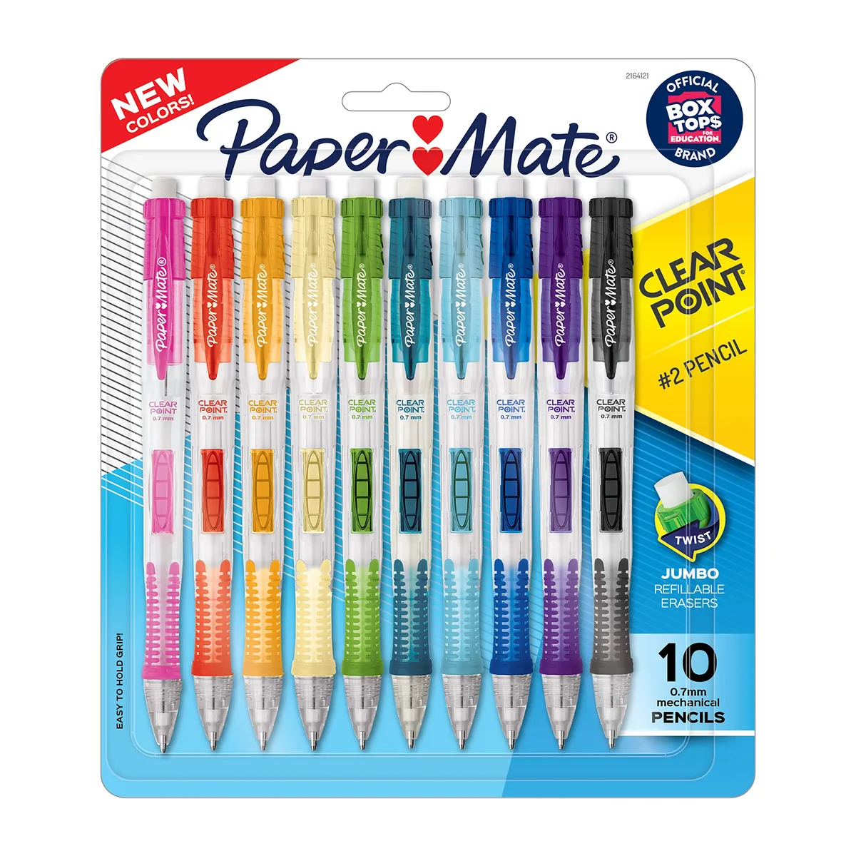 Ten 0.7mm mechanical pencils with assorted coloured barrels and jumbo twist erasers