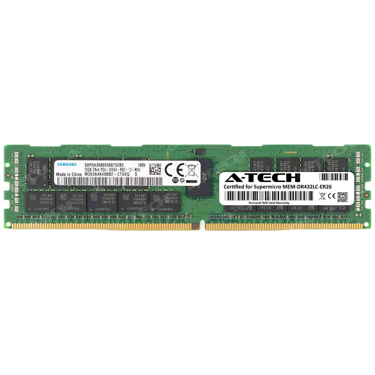 A-Tech A-Tech Supermicro Certified MEM-DR432LC-ER26 32GB DDR4 2666MHz ECC RDIMM server RAM — product photo