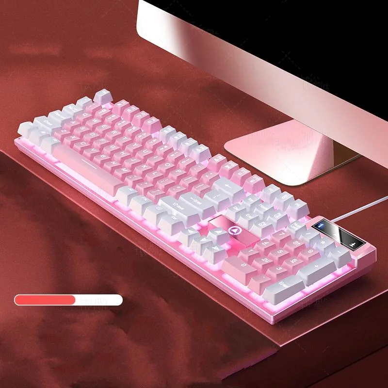 Corn Electronics Corn Electronics GX300 Pink White Backlit Gaming Keyboard 104 Keys 26 Anti-ghosting Wired — product photo