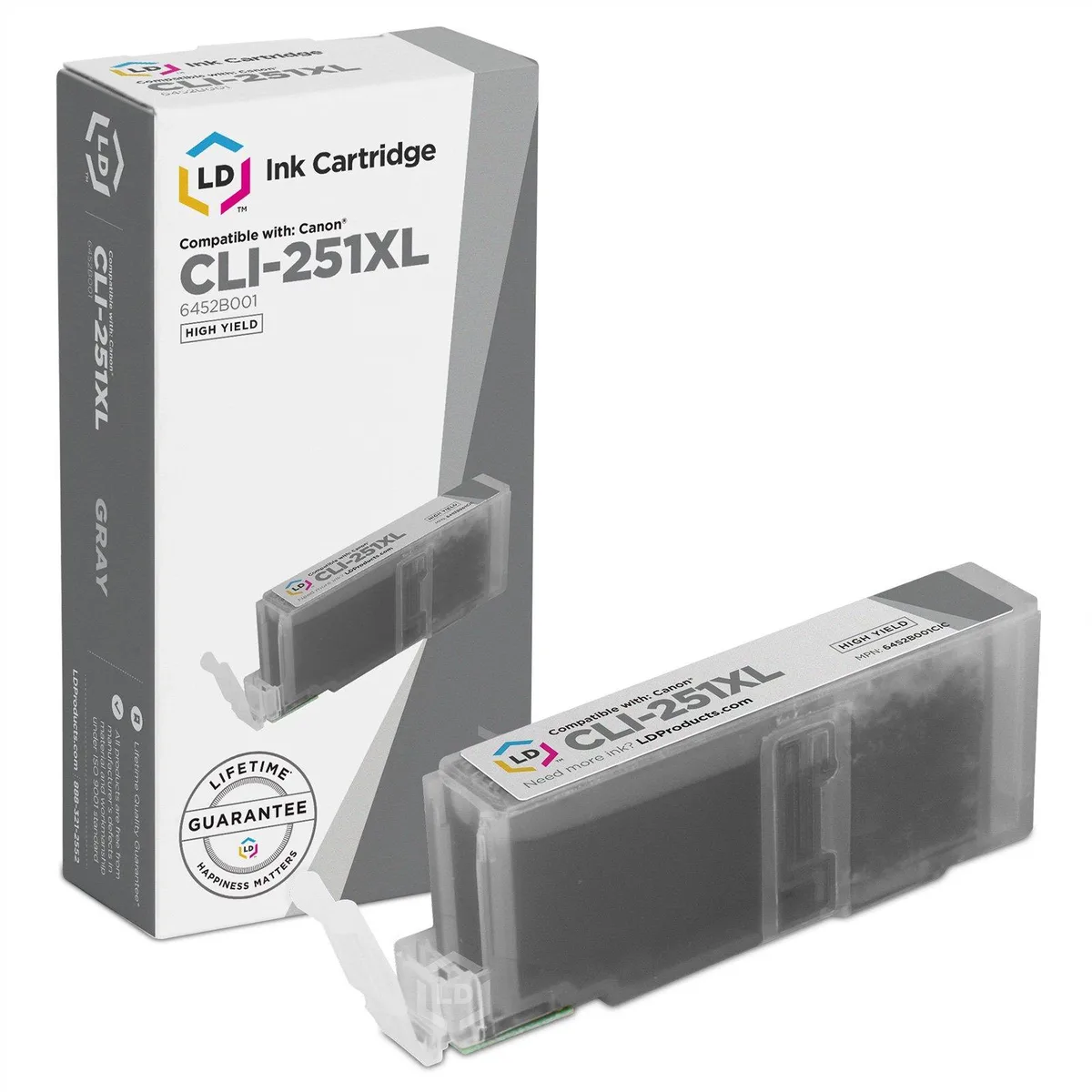 A single gray ink cartridge in a rectangular plastic shell with a smart chip visible