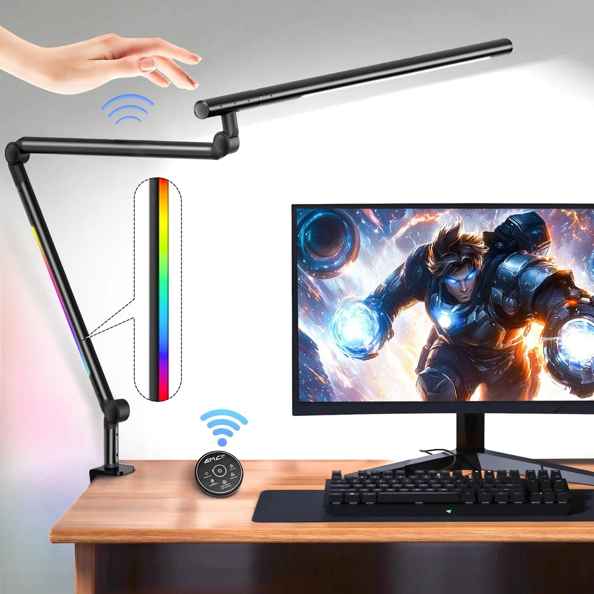 Baldwin 18W dual LED desk lamp with clamp, three-section arm, RGB housing