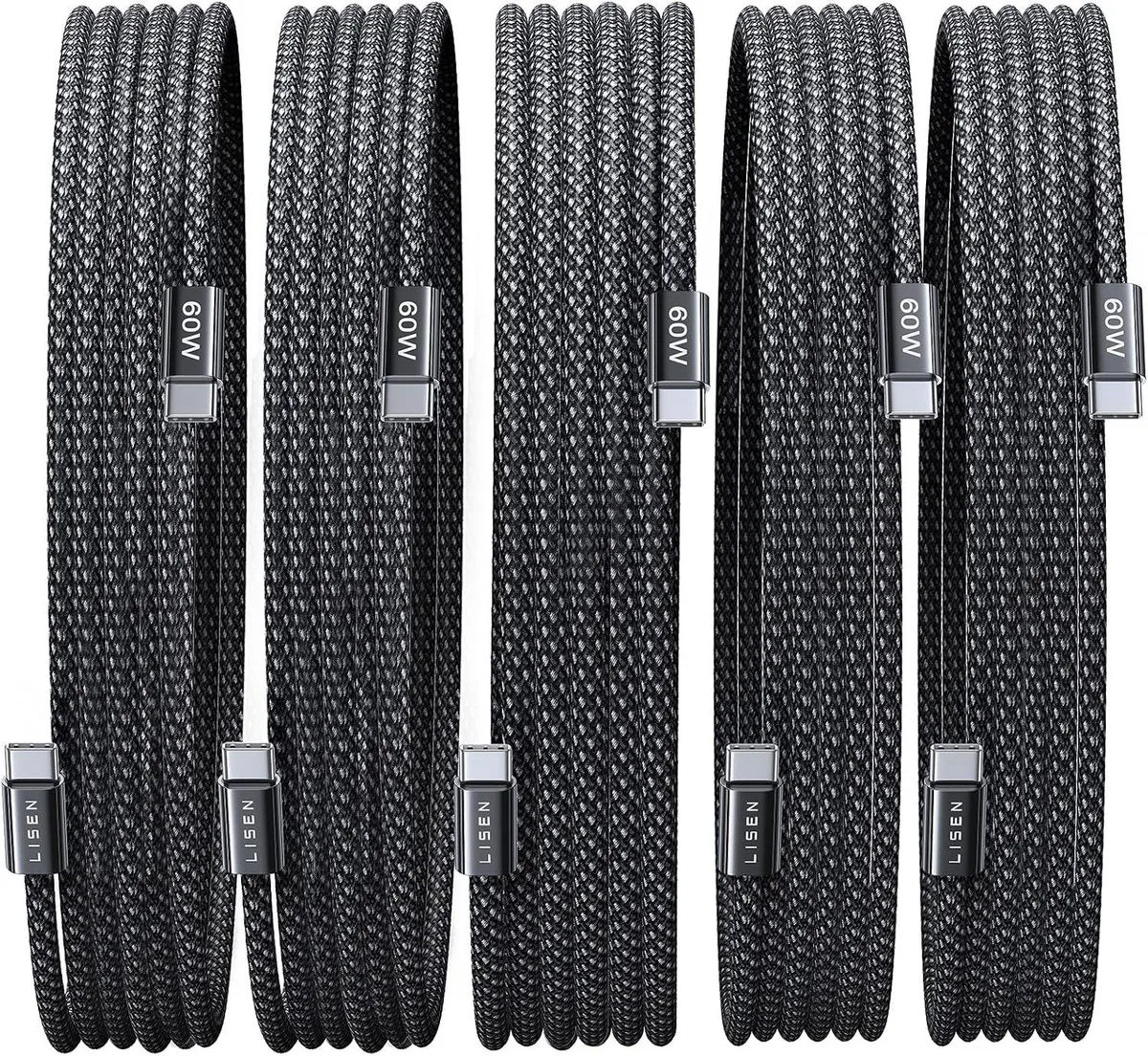 Mobee Mobee USB-C to USB-C Cable 5-Pack 10FT 60W Black — product photo