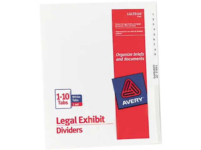 Avery Avery 11381 Legal Side Tab Dividers 1-10 Letter White 1 Set — product photo