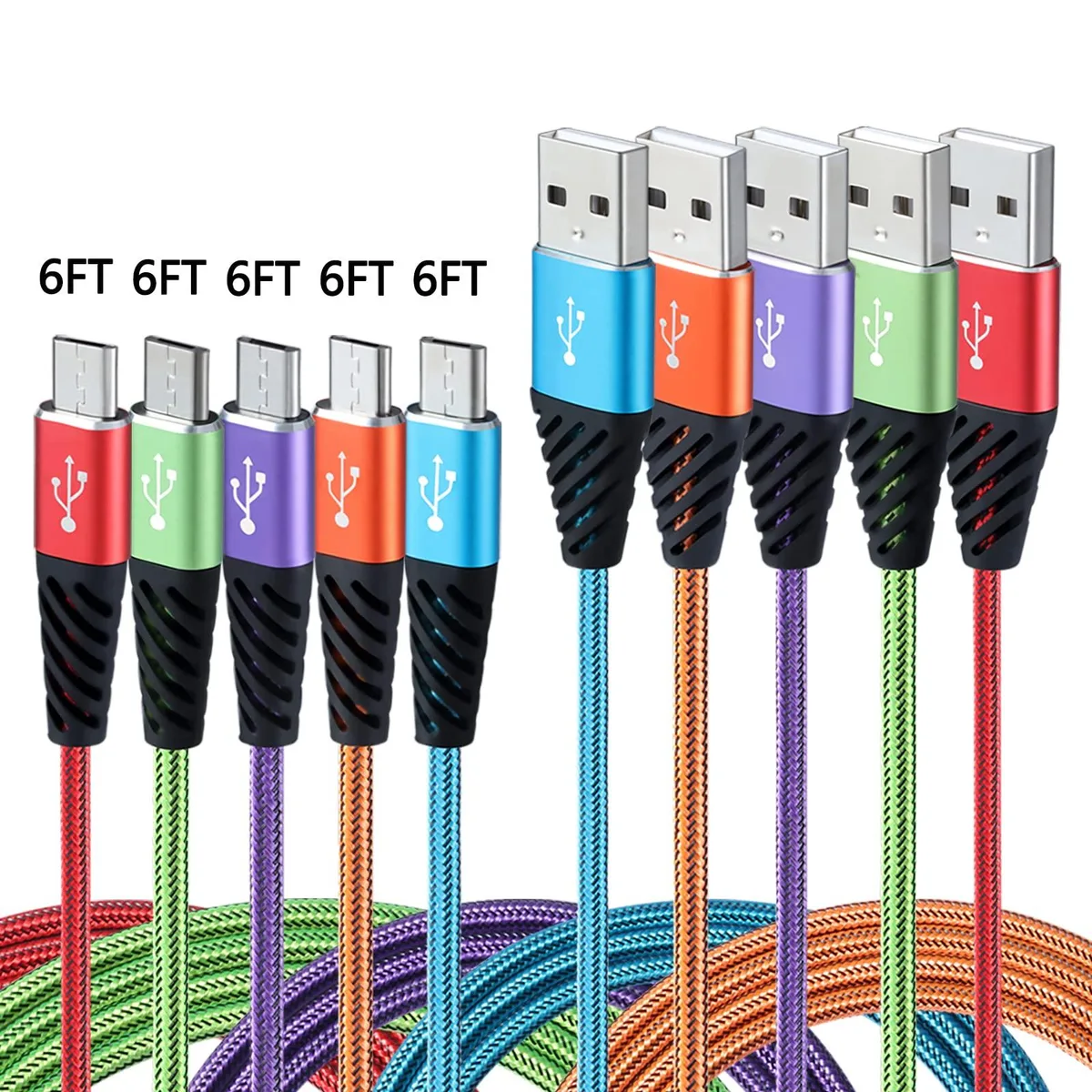 GE Micro USB Cable 25 ft Black Male-to-Male Nylon Braided — product photo