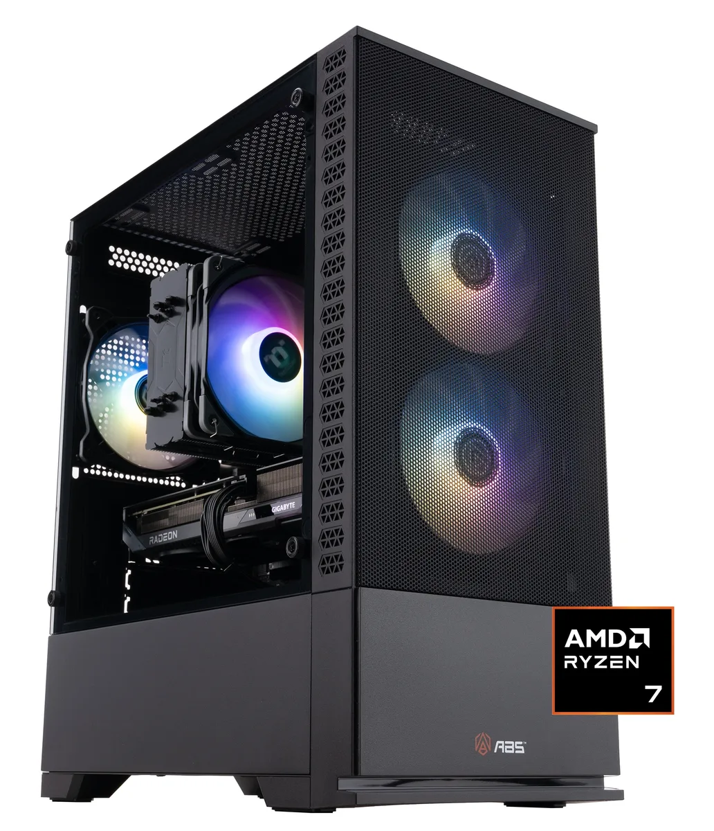 ABS ABS CR9700X9060 refurbished gaming PC Ryzen 7 9700X Radeon RX 9060 XT 32GB DDR5 1TB NVMe — product photo