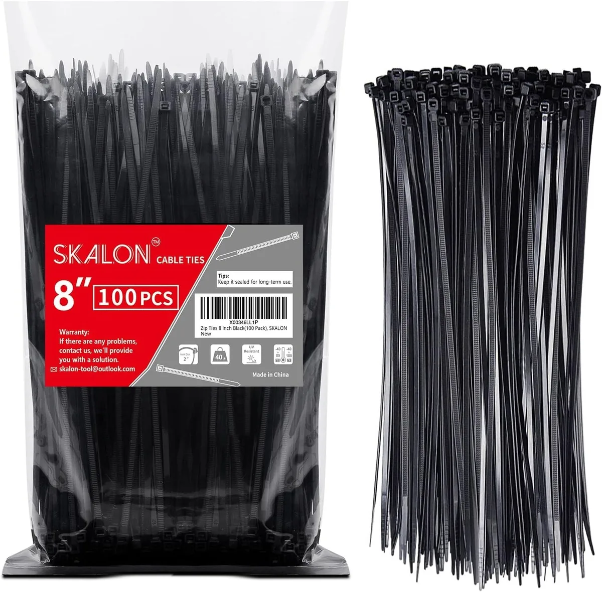 Ennovor Ennovor Ties 8 inch 40lbs 100 Pack Black — product photo