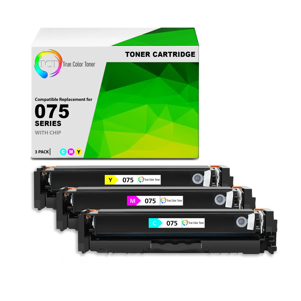 TCT TCT 075 Compatible Toner Cartridge 3-Pack Cyan Magenta Yellow 1300 Pages — product photo