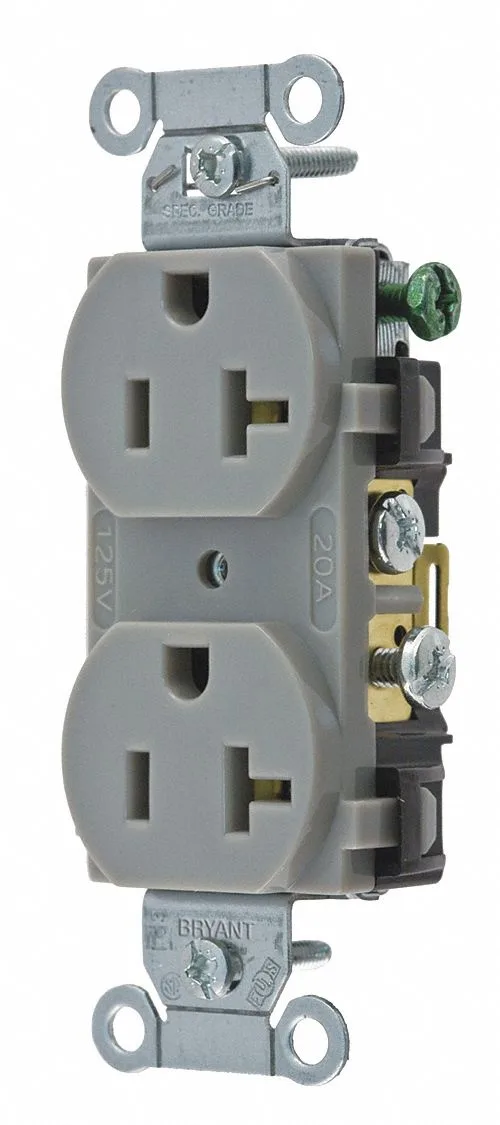 Gray flush-mount duplex receptacle with screw terminals