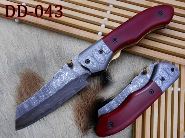 Damascus Depot Damascus Depot Folding Knife 7.8" 3.3" Red Camel Bone Damascus Bolster — product photo