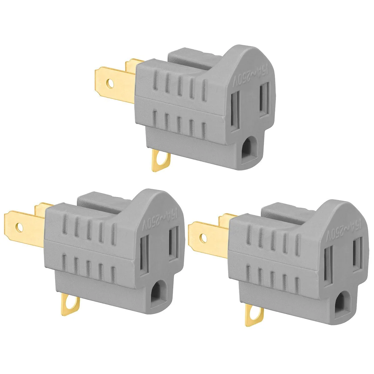 LYOOWNG 3-Prong to 2-Prong Polarized Adapter 3 Pack Gray — product photo