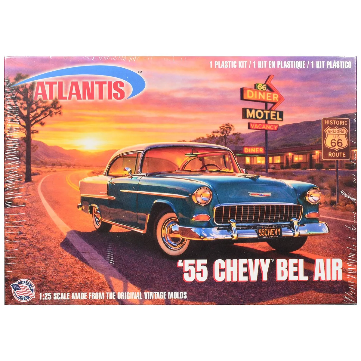 Atlantis Atlantis 1955 Chevrolet Bel Air Hardtop Route 66 1/25 Scale Model Kit — product photo