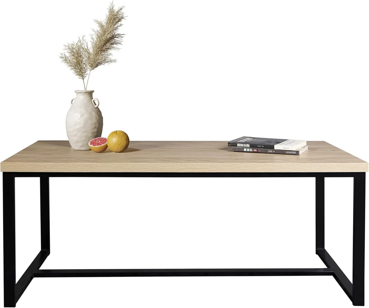 tuphen tuphen Bali Coastal Modern Coffee Table Natural Wood Top Black Metal Legs Occasional Table 39x14x31 — product photo