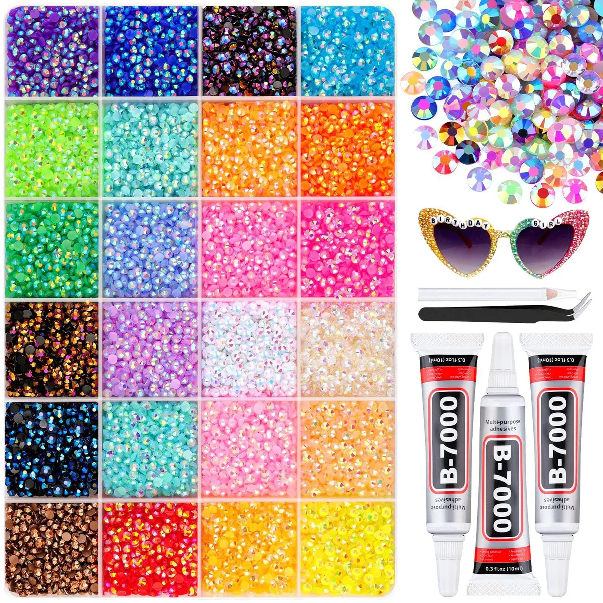None Continuous None Continuous 35000 pcs Resin Rhinestones Kit 24 Colors 3mm with B7000 Glue — product photo