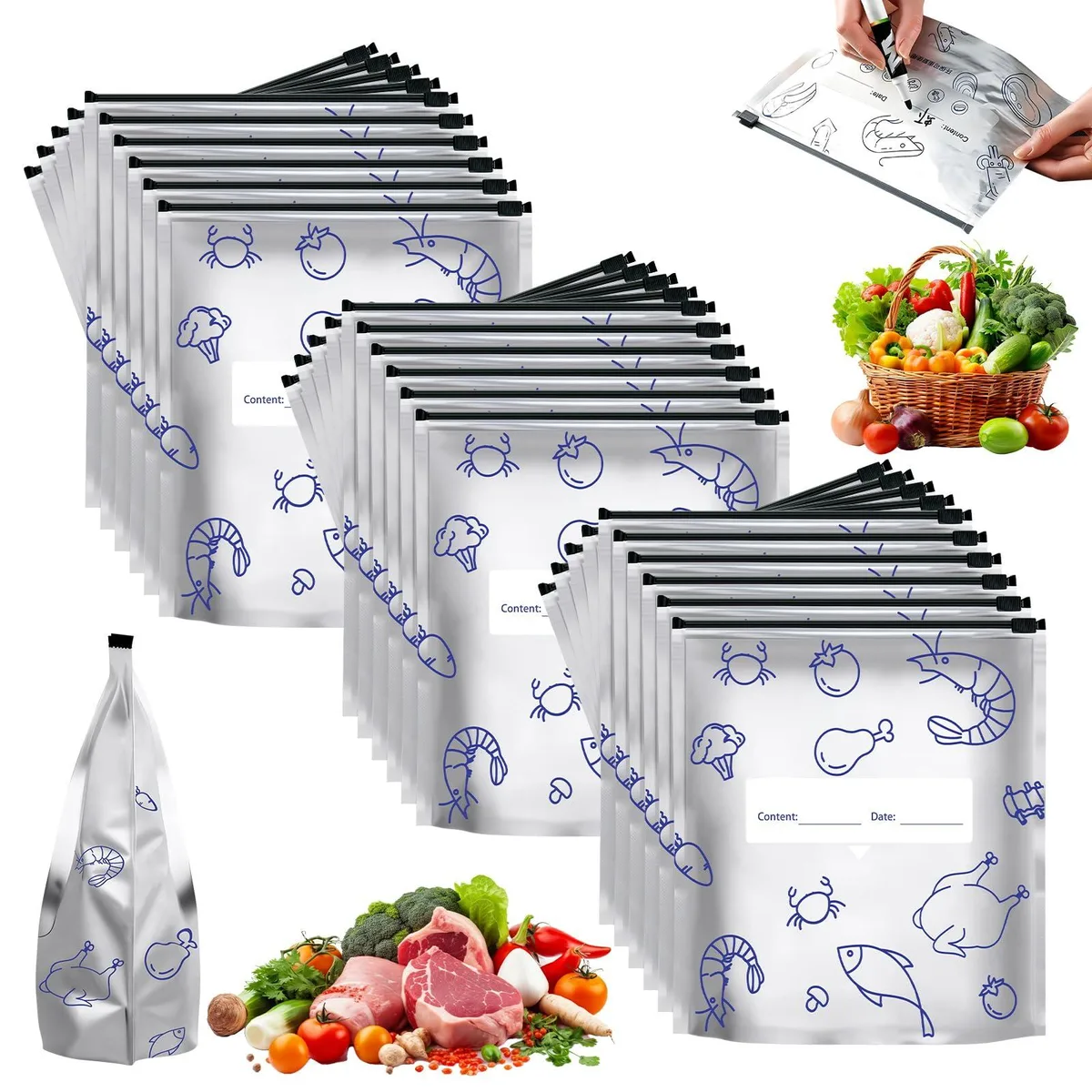 No Sew No Sew RAFSSB-1110 30pcs Reusable Aluminum Foil Sealable Storage Bags Large — product photo