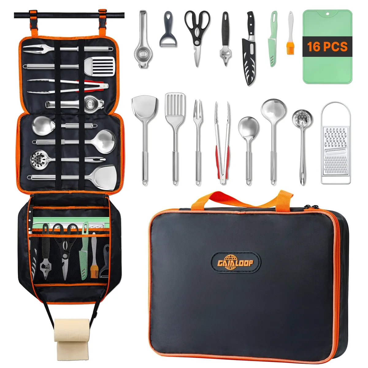  Healthy Living 16PCS Basic Grill Accessories Stainless Steel Black Orange — product photo