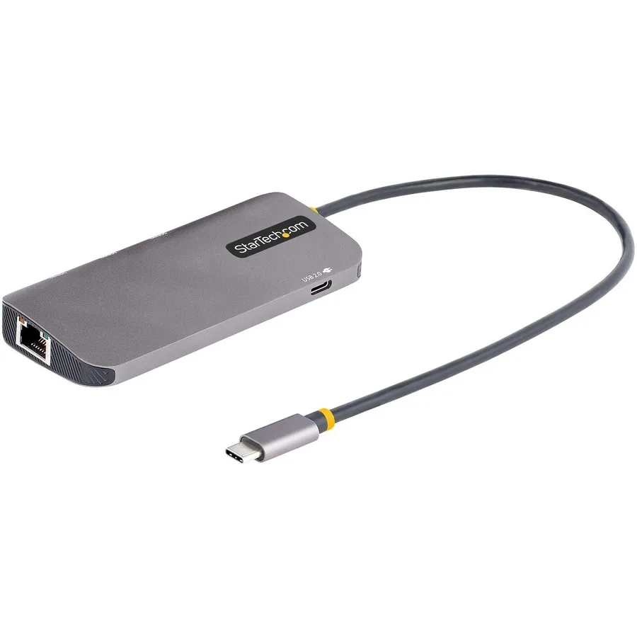Gray rectangular USB-C travel dock with multiple ports