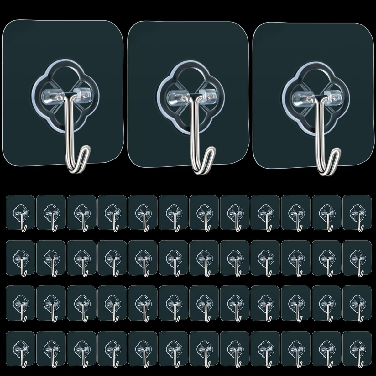 Box of 50 clear stainless steel adhesive wall hooks