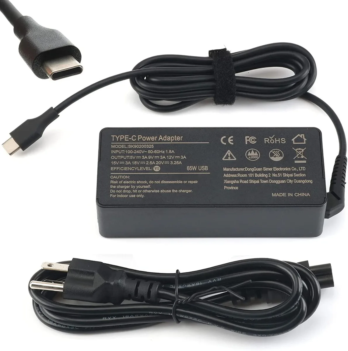 myVolts myVolts 65W 45W USB-C AC Adapter for Lenovo Chromebook S330 ThinkPad T590 T495 E490 L580 X280 — product photo