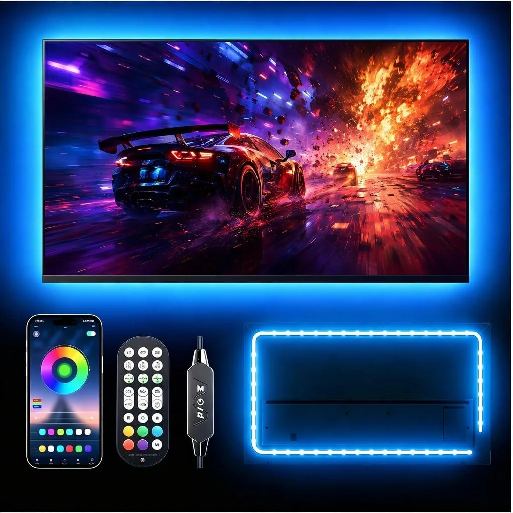  Verilux LED Accent Lighting 9.8ft 300 LED RGB 32-43in TV Backlight Music Sync App Remote USB 5V — product photo