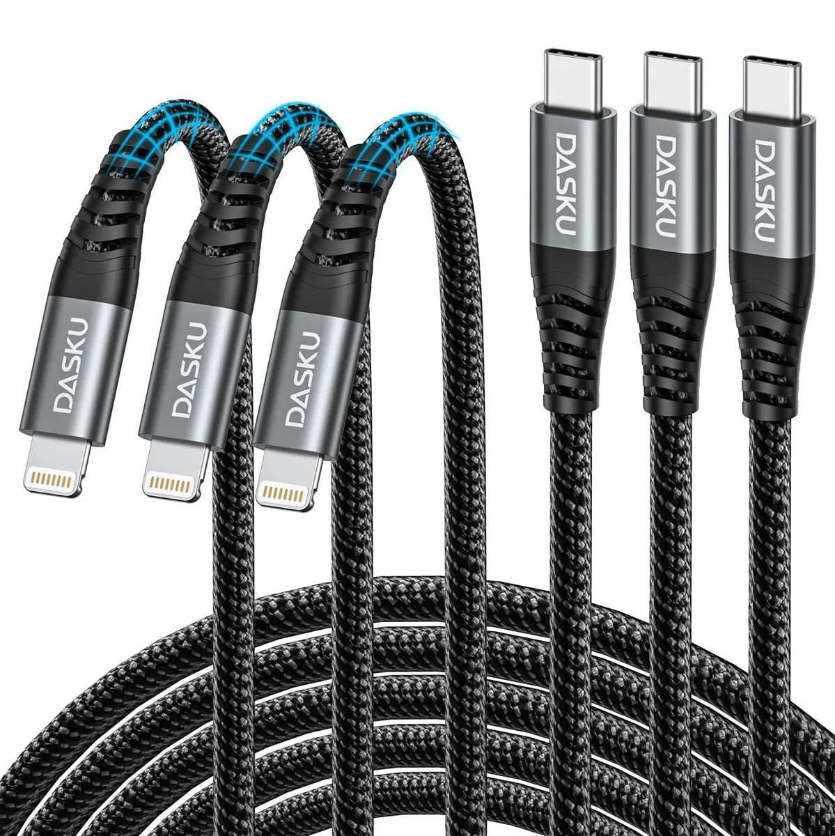  Dasku USB C to Lightning Cable MFi Certified 3ft 3 Pack Black — product photo