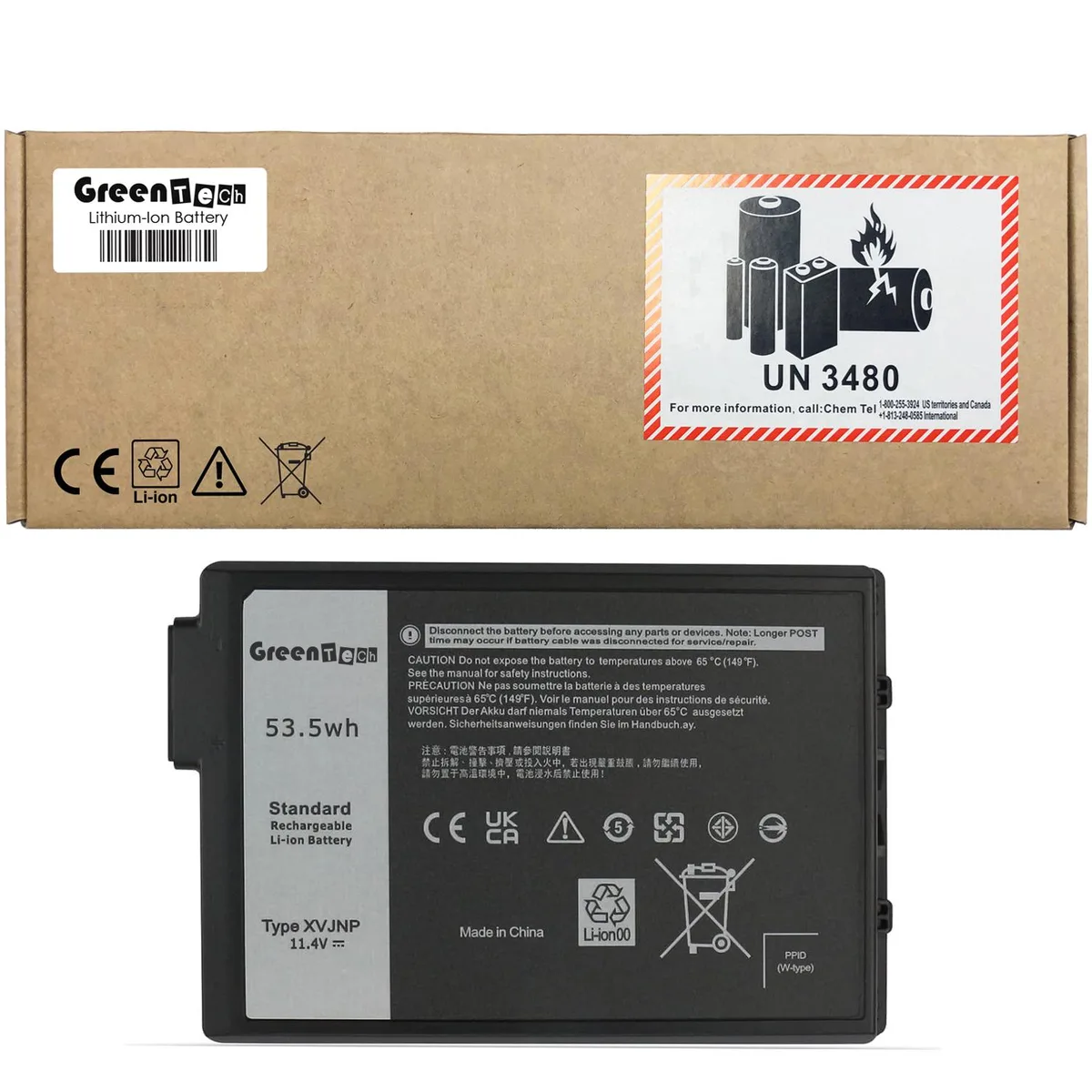GreenTechLLC GreenTechLLC XVJNP laptop battery for Dell Latitude 5430 7330 Rugged 11.4V 53.5Wh — product photo